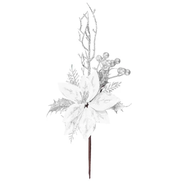 MagicHome karácsonyi ág, virággal, ezüst, 27 cm