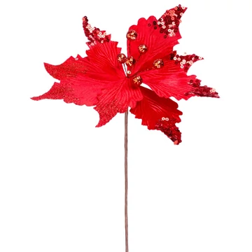 MagicHome karácsonyi virág, Poinsettia, piros, szár, virágméret: 31 cm