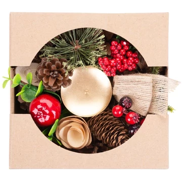 MagicHome karácsonyi gyertyatartó, fenyőágakkal és masnival, natúr, 15 cm