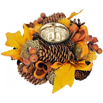 MagicHome Nature ikebana, őszi, narancssárga, levelekkel, gyertyára
