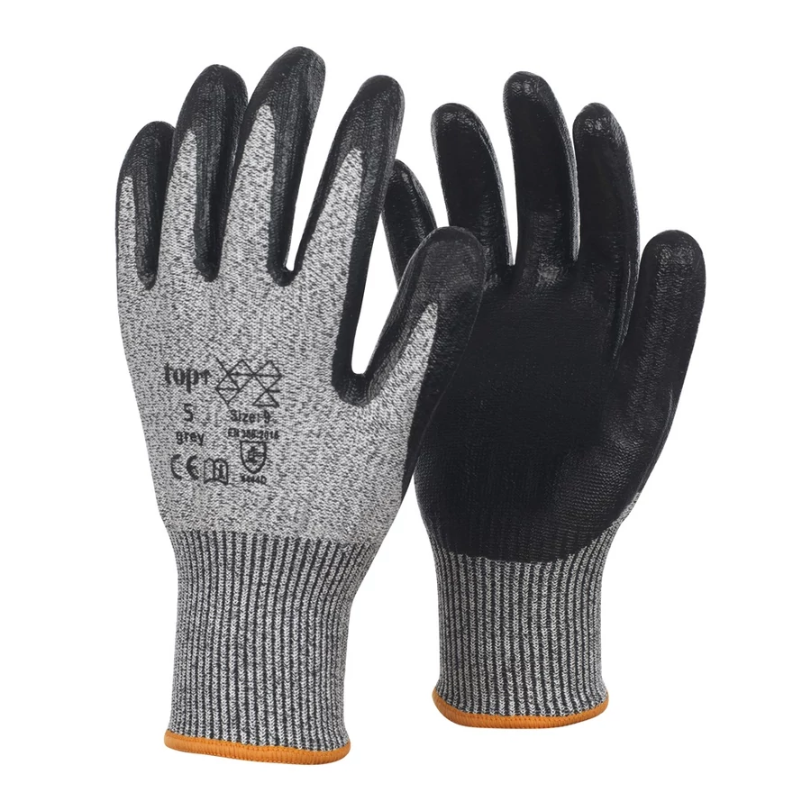 TOP 5 nitril mártott kevertszálas vágásbiztos védőkesztyű, gumírozott mandzsetta 10