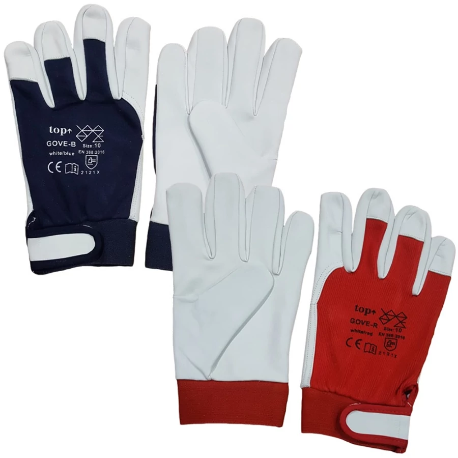 Védőkesztyű kecskebőr pamut kézhát gumírozott TOP GOVE