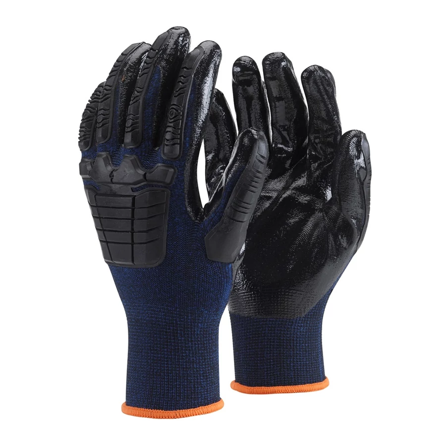 TOP SHIELD nitril/TPE védőkesztíű, csúszásmentes, gumírozott mandzsetta, protektor a kézfejen, fekete/kék 10
