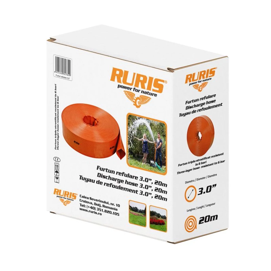 Nyomótömlő 3" 20m, benzinmotoros szivattyúhoz