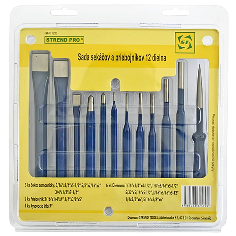 Lyukasztó és véső szett StrendPro TSE012C 12db
