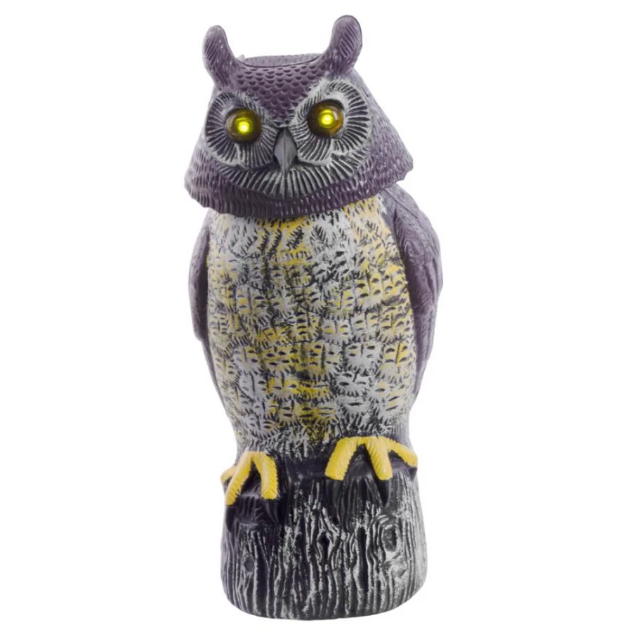 Madár riasztó bagoly, világítós szemek, forgó fej, 43cm