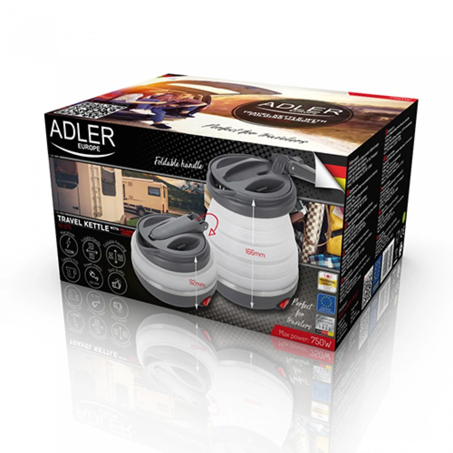 Adler AD1279 összecsukható utazó vízforraló, 0,6L, szürke