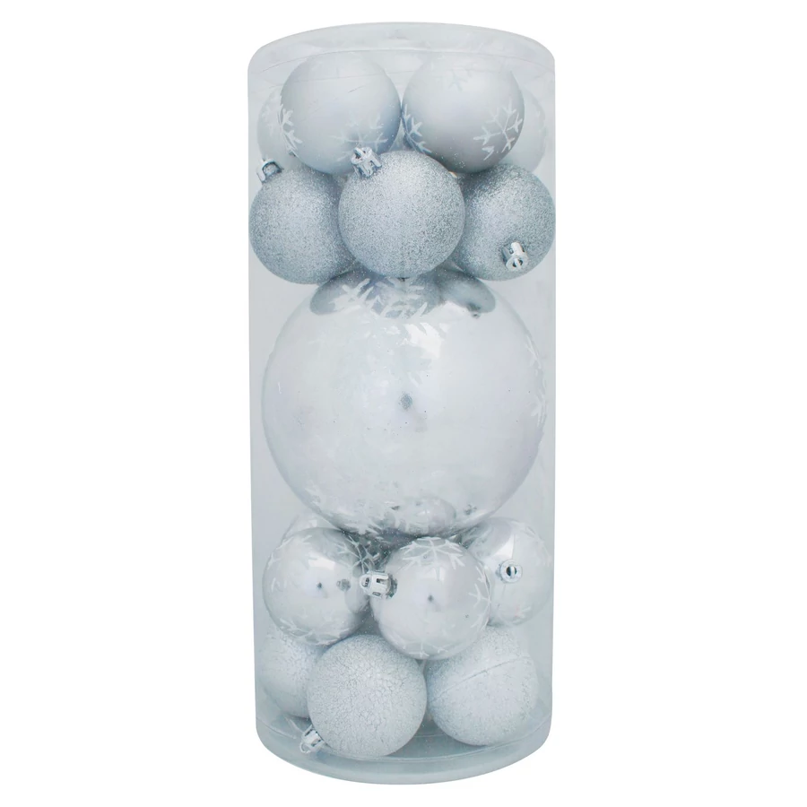 MagicHome karácsonyi gömbök, 20 db, ezüst, mix, 6-17 cm