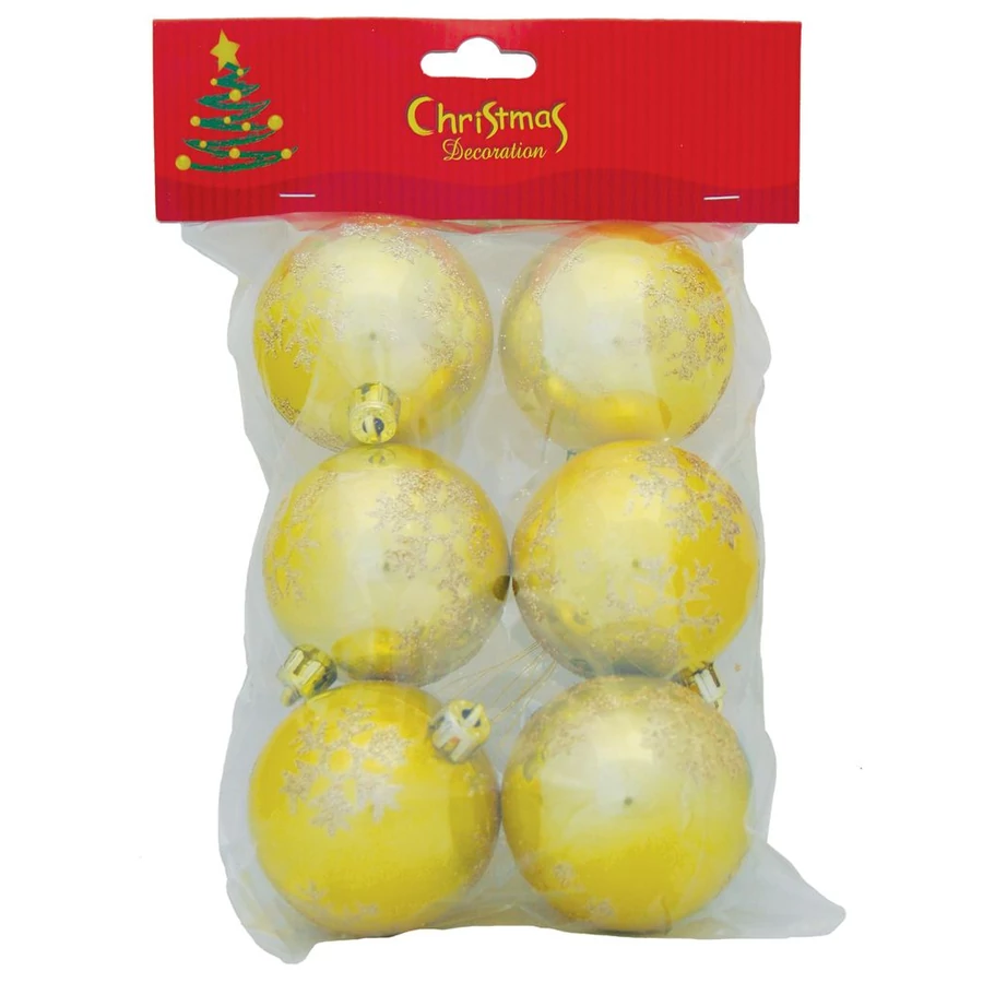 MagicHome karácsonyi gömbök, 6 részes, arany pelyhekkel, 6 cm