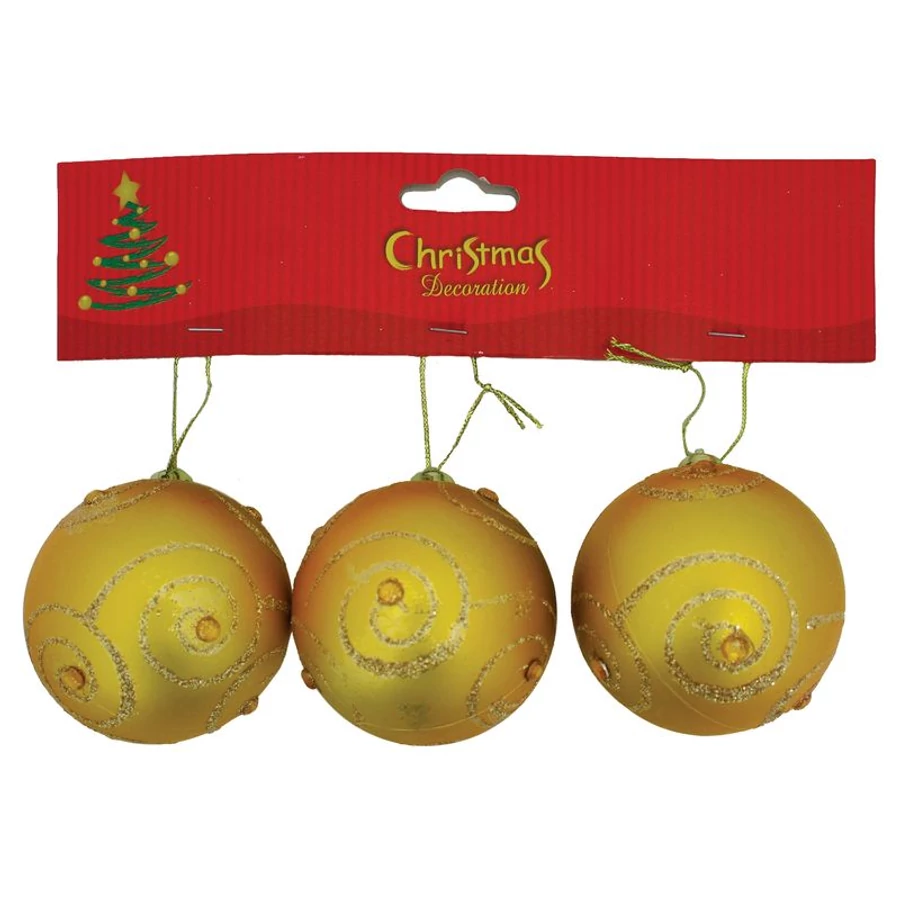 MagicHome karácsonyi gömbök, 3 db, piros, arany díszítéssel, 6 cm