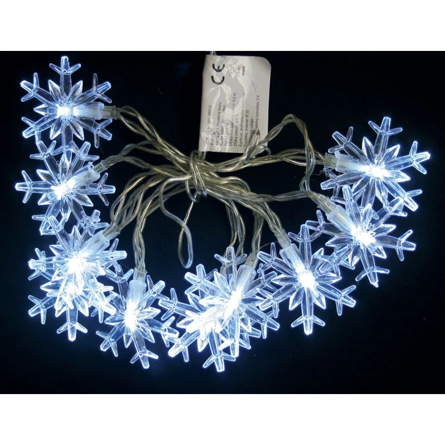 Fényfüzér MagicHome Karácsony SnowFlake, 10 LED hideg fehér, egyszerű világítás 2x AA, IP 20, kültéri, vilá