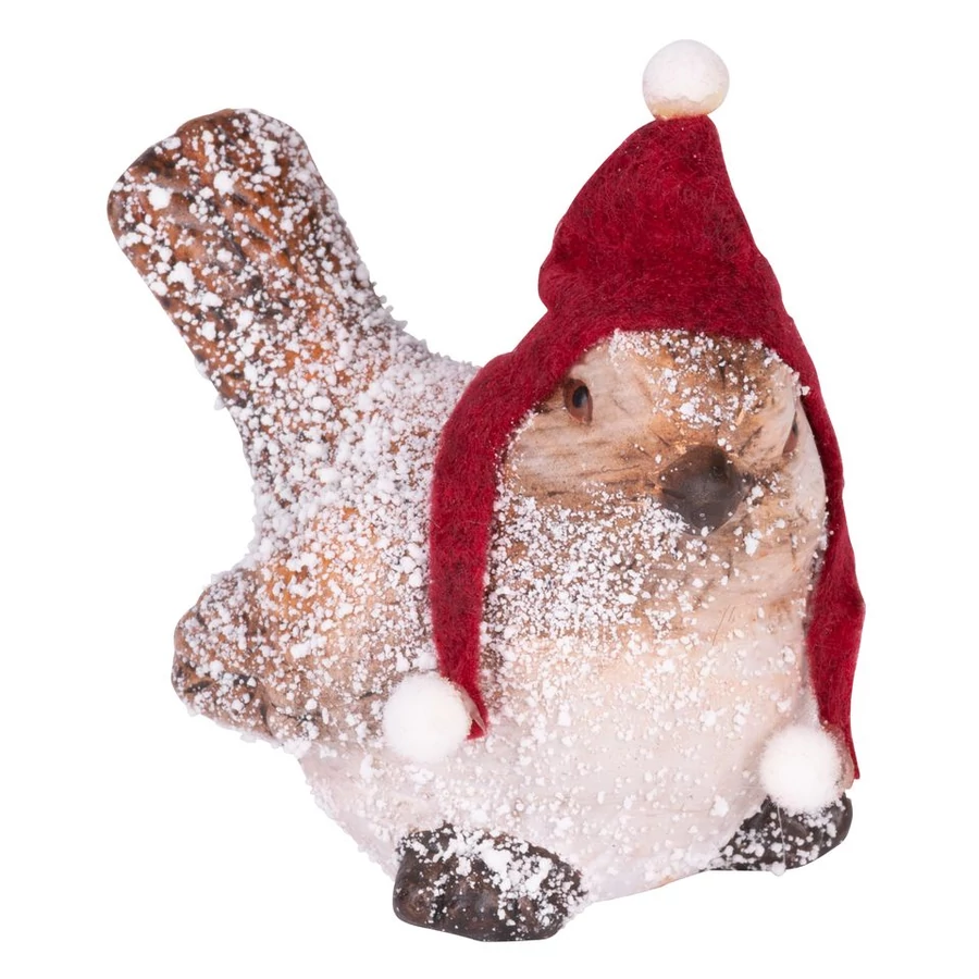 MagicHome karácsonyi dekoráció, Madár sapkával, terrakotta, 8,8 x 6 x 9 cm