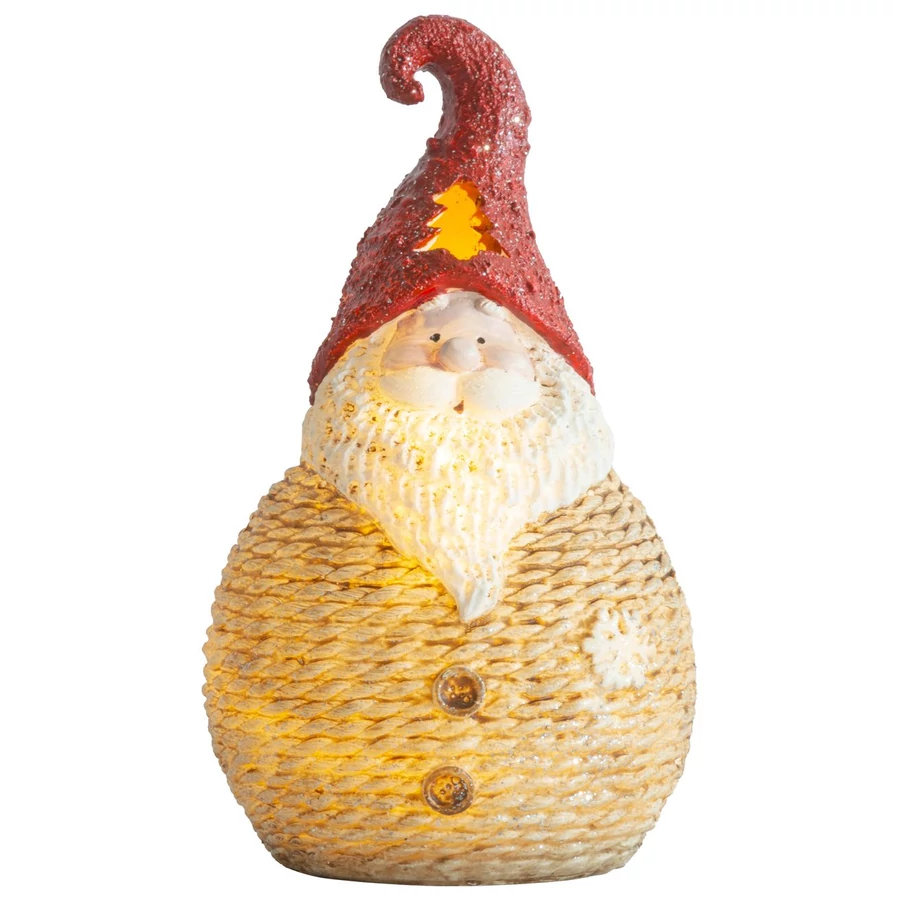 MagicHome karácsonyi szobor, kis gömbölyű Mikulás, LED, műgyanta, 19,5 cm