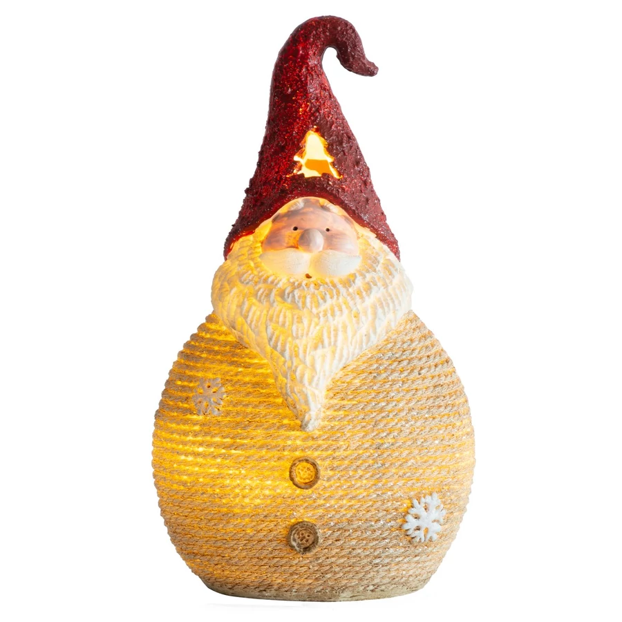 MagicHome karácsonyi szobor, közepes gömbölyű Mikulás, LED, műgyanta, 3x AAA, 28,5 cm