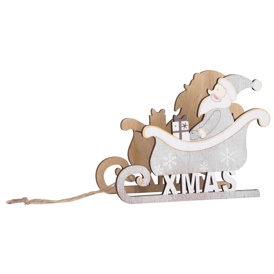 MagicHome karácsonyi Woodeco dekoráció, Mikulás szánon, 19 x 15 cm