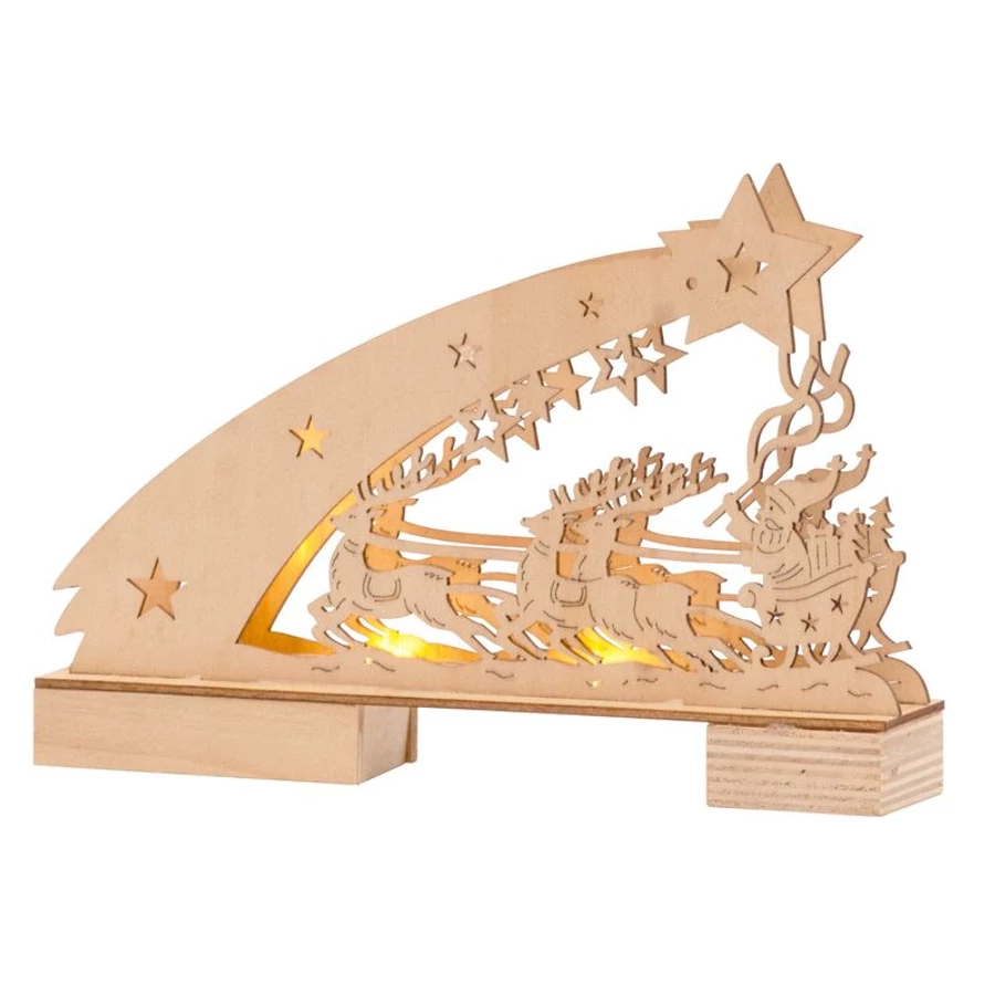 MagicHome karácsonyi Woodeco dekoráció, Szalvétatartó Mikulással, 5 LED, 22 x 5 x 15 cm