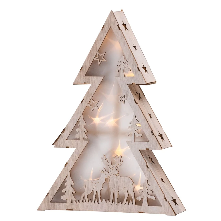 MagicHome karácsonyi Woodeco dekoráció, Karácsonyfa, 10 LED, 29 x 6 x 40 cm