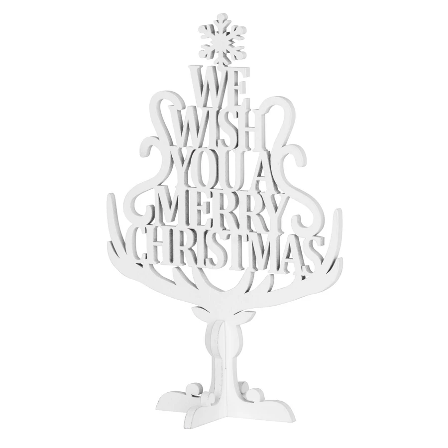 MagicHome karácsonyi Woodeco dekoráció, Karácsonyfa szöveggel, csomag. 4 db, 15 x 22 cm