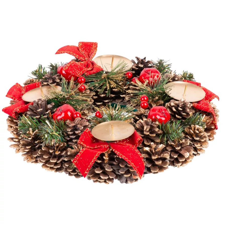 MagicHome karácsonyi koszorú, adventi, natúr, piros, 25 cm