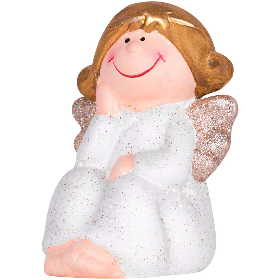 MagicHome karácsonyi szobor, Ülő angyal, műgyanta, 6,7 x 6,2 x 11 cm