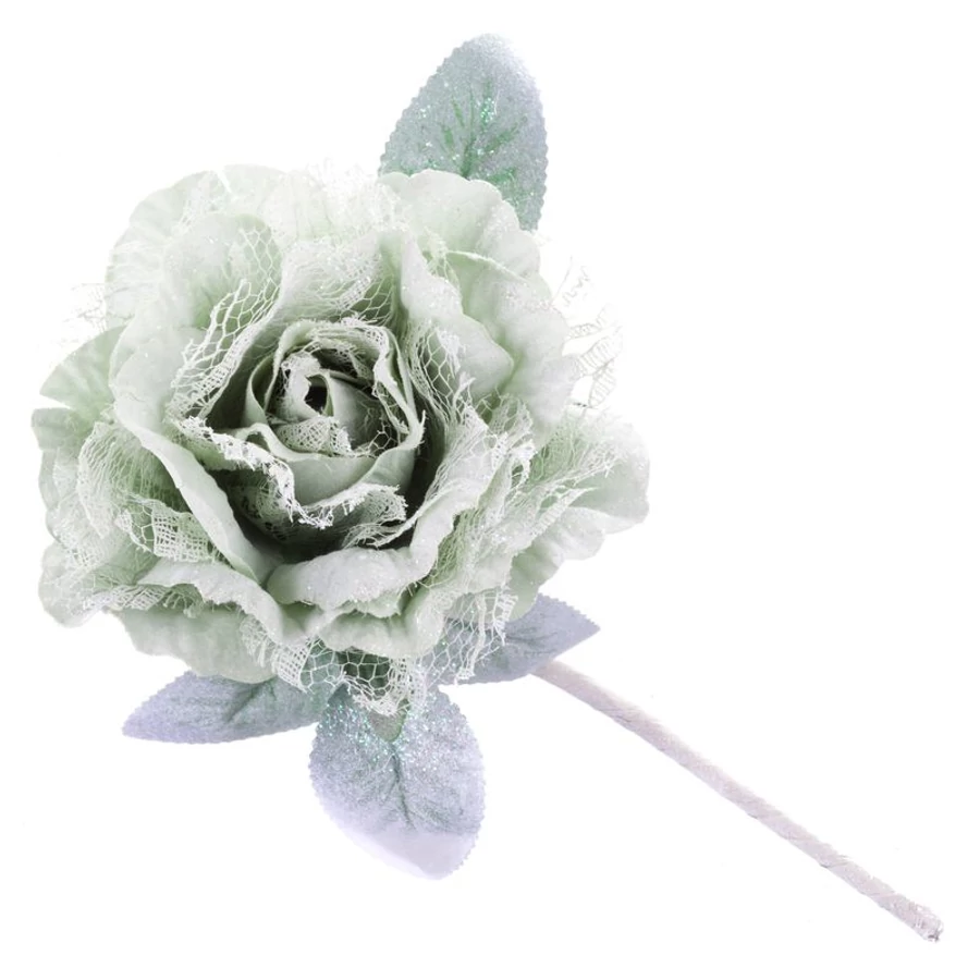 MagicHome virág, bazsarózsa levéllel, világoszöld, szár, virágméret: 12 cm, virághossz: 23 cm