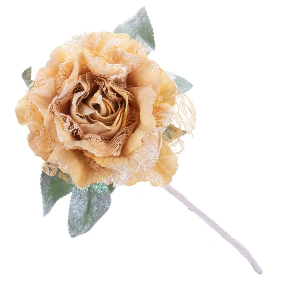 MagicHome virág, bazsarózsa levéllel, arany, szár, virágméret: 12 cm, virághossz: 23 cm, csomag. 6 db/csomag