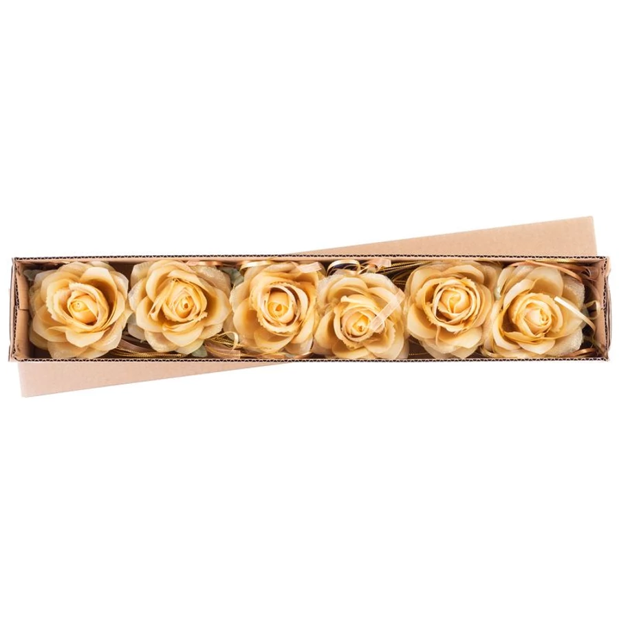 MagicHome virág, rózsa, arany, szár, virágméret: 10 cm, virághossz: 18 cm, 6db/csomag