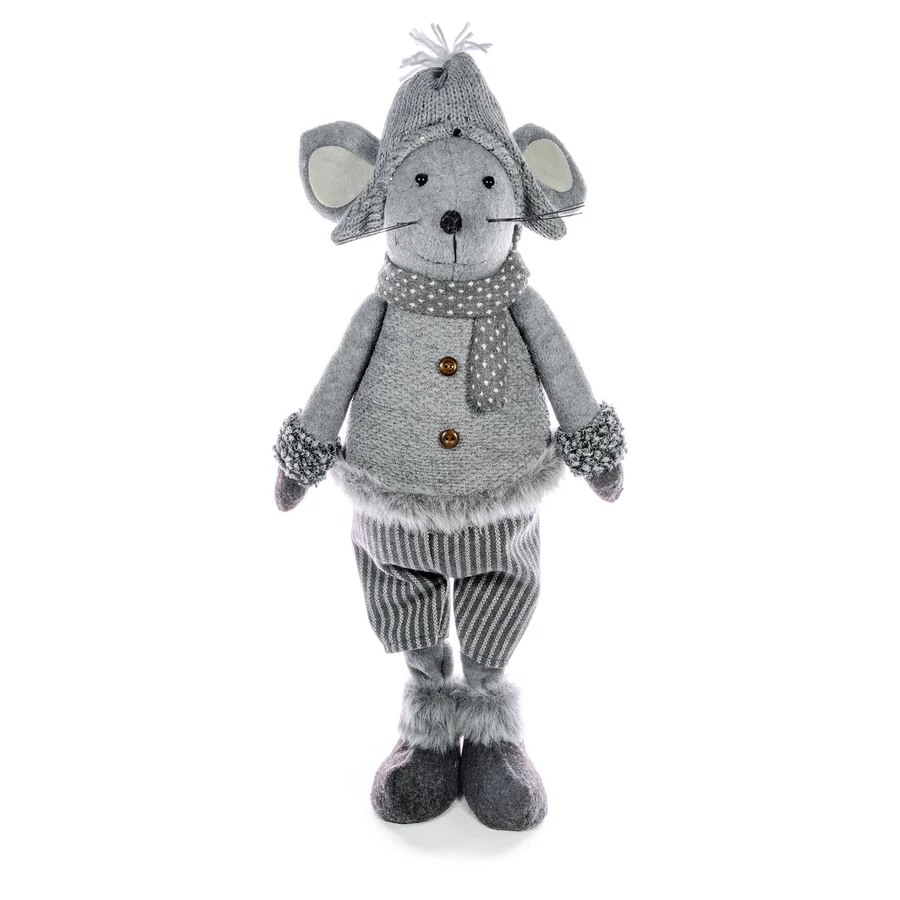 MagicHome karácsonyi dekoráció, Egér fiú sapkával, 57 cm