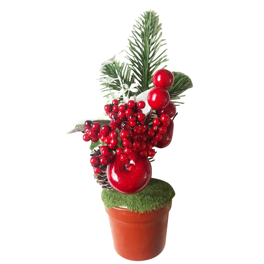 MagicHome karácsonyi dekoráció, Ágak cserépben, almával, 25 cm, 2 db