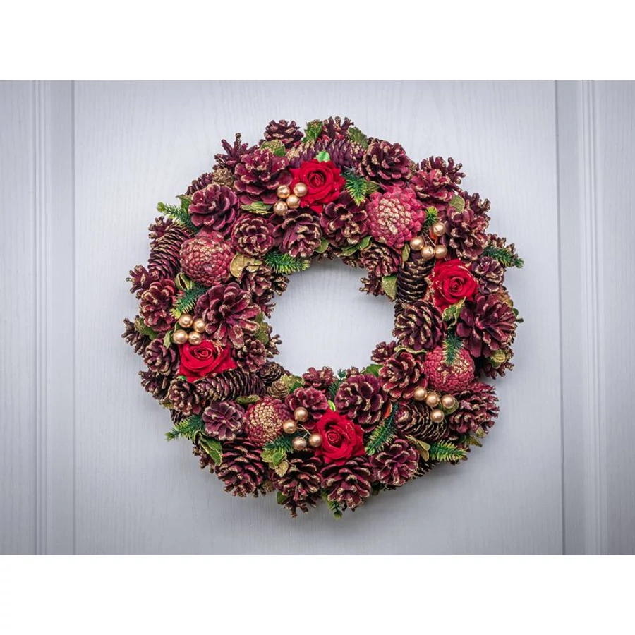 MagicHome karácsonyi koszorú, adventi, natúr, piros, 38 cm