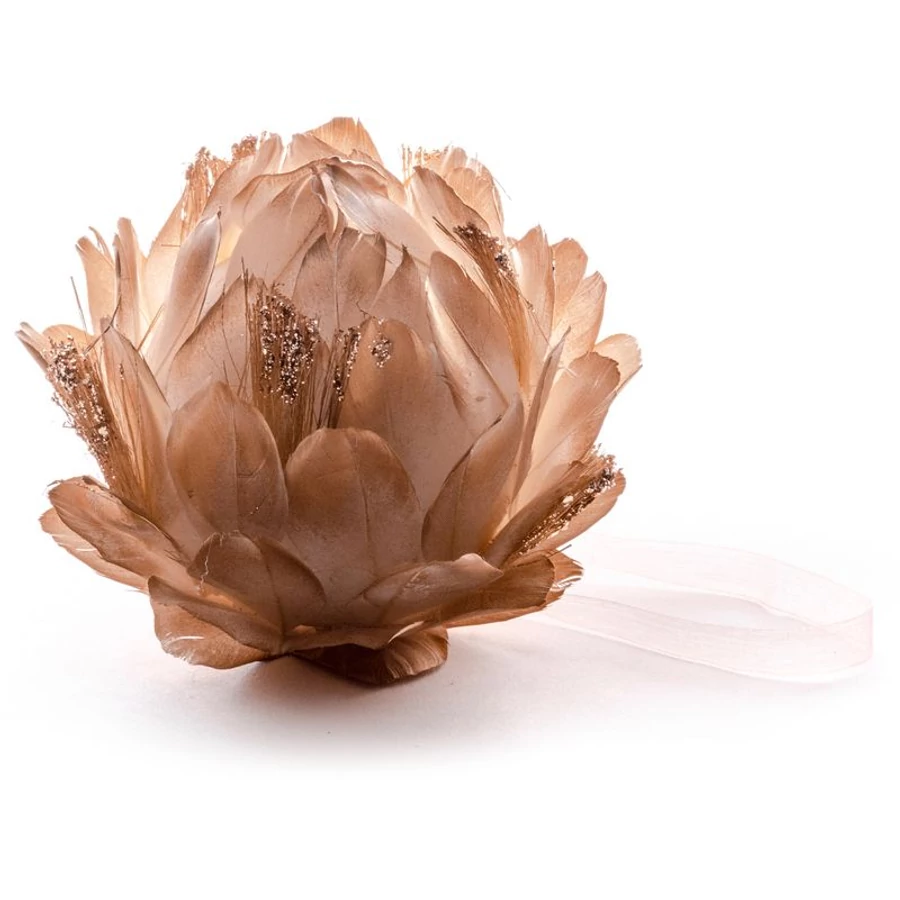 MagicHome karácsonyi Flower dekoráció, arany, felfüggeszthető, pelyhes, 10 cm