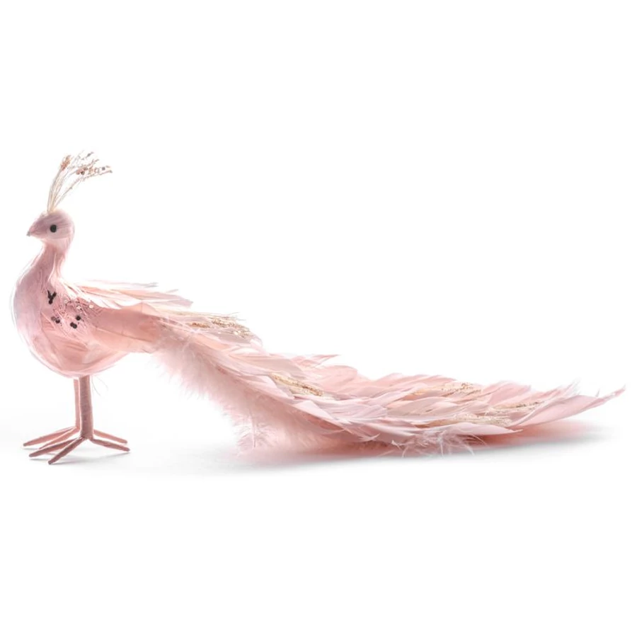 MagicHome karácsonyi dekoráció, Rózsaszín páva, pelyhes, 33 x 12 x 15 cm