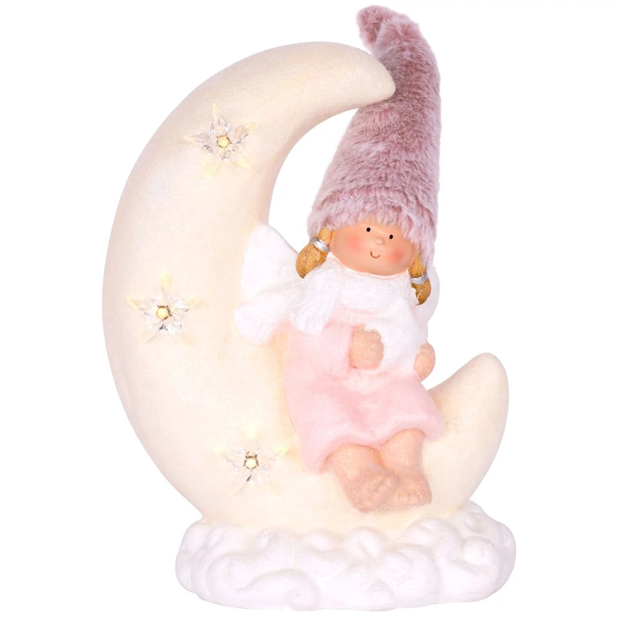 MagicHome karácsonyi dekoráció, Holdon ülő kislány, kerámia, 26,5 x 16 x 35 cm