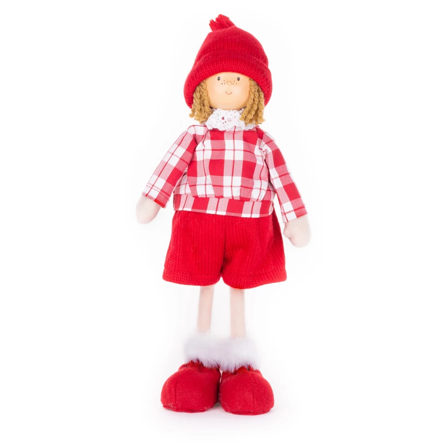 MagicHome karácsonyi dekoráció, Kisfiú kockás ingben, 32 cm