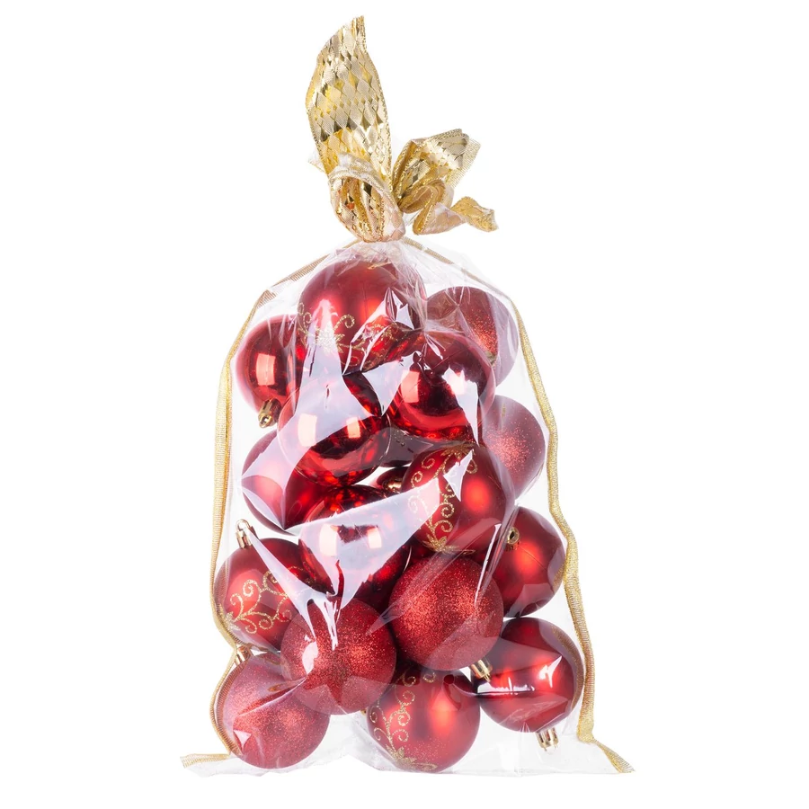 MagicHome karácsonyi gömbök, 20 db, 6 cm, piros, karácsonyfára