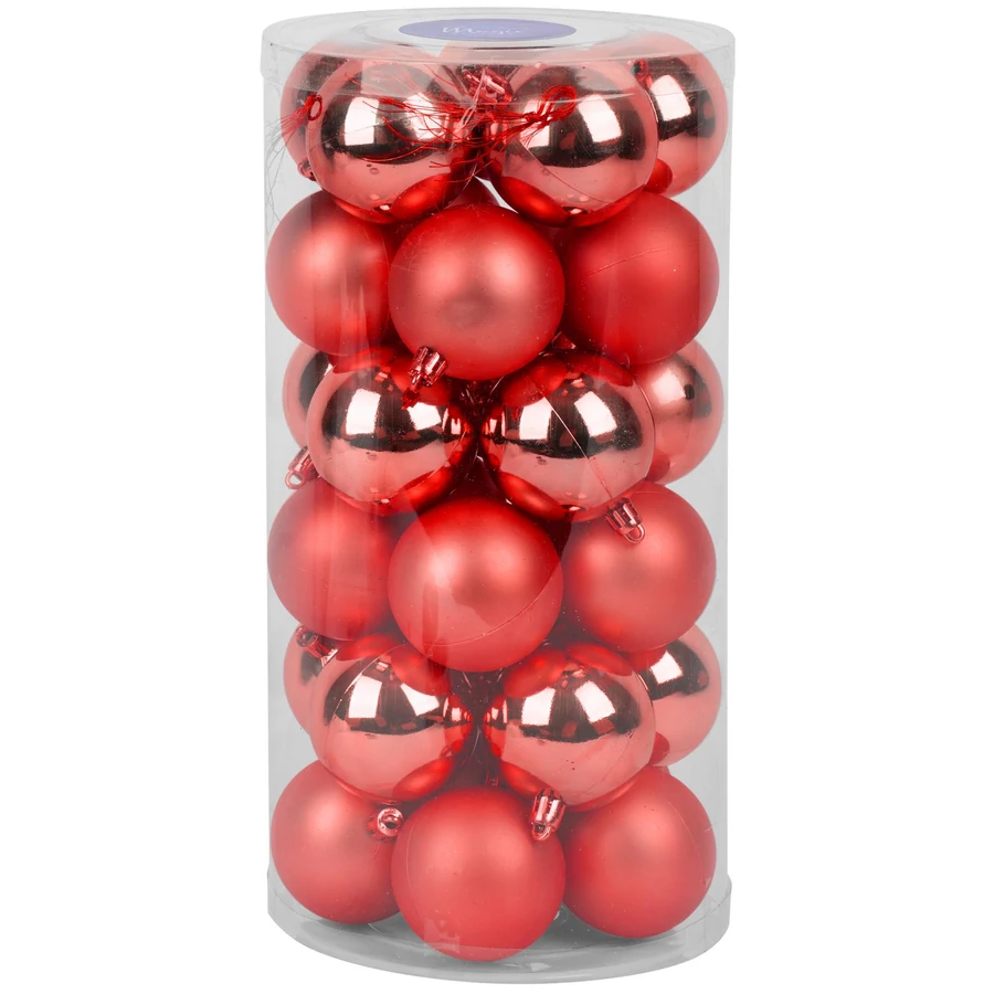 MagicHome karácsonyi gömbök, 30 db, 6 cm, piros, mix, karácsonyfára