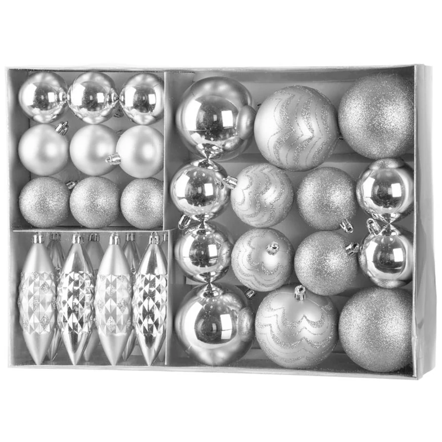 MagicHome karácsonyi gömbök, készlet, 31 db, ezüst, karácsonyfára