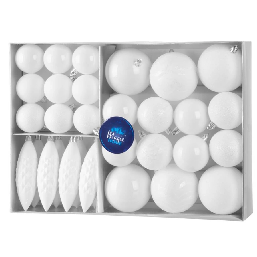 MagicHome karácsonyi gömbök, készlet, 31 db, fehér, karácsonyfára