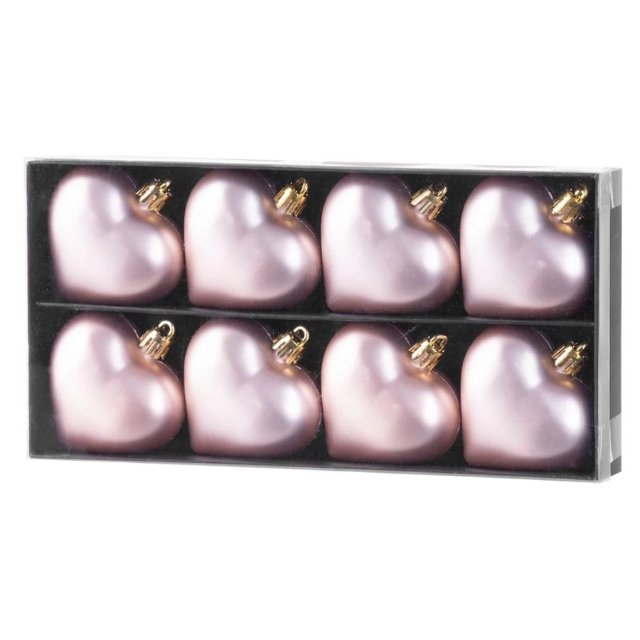 MagicHome karácsonyi dísz, 8 db, 6 cm, szívek, rózsaszín, karácsonyfára