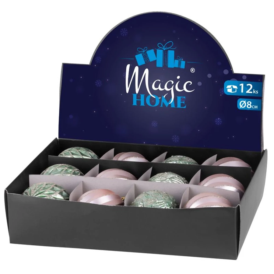 MagicHome karácsonyi gömbök, 12 db, 8 cm, rózsaszín-zöld, karácsonyfára