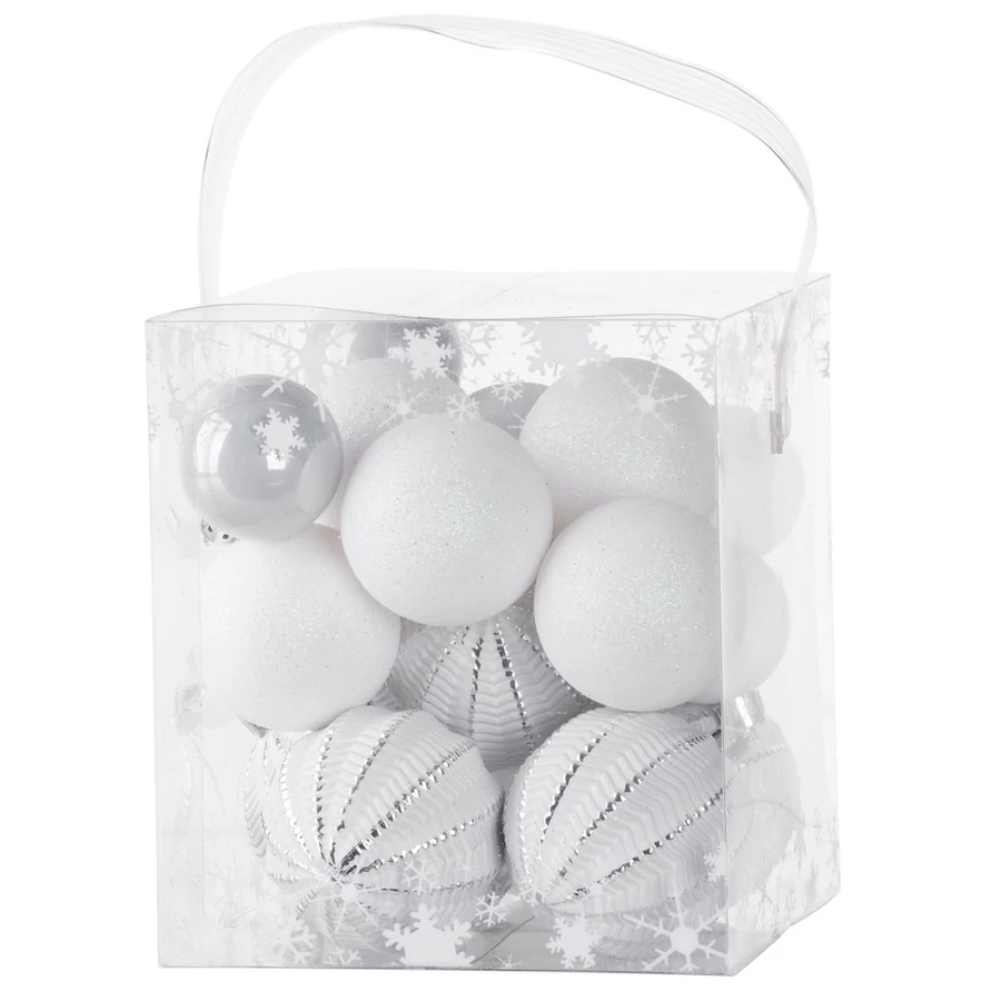 MagicHome karácsonyi gömbök, 31 db, fehér-ezüst, mix, karácsonyfára, 3-6 cm