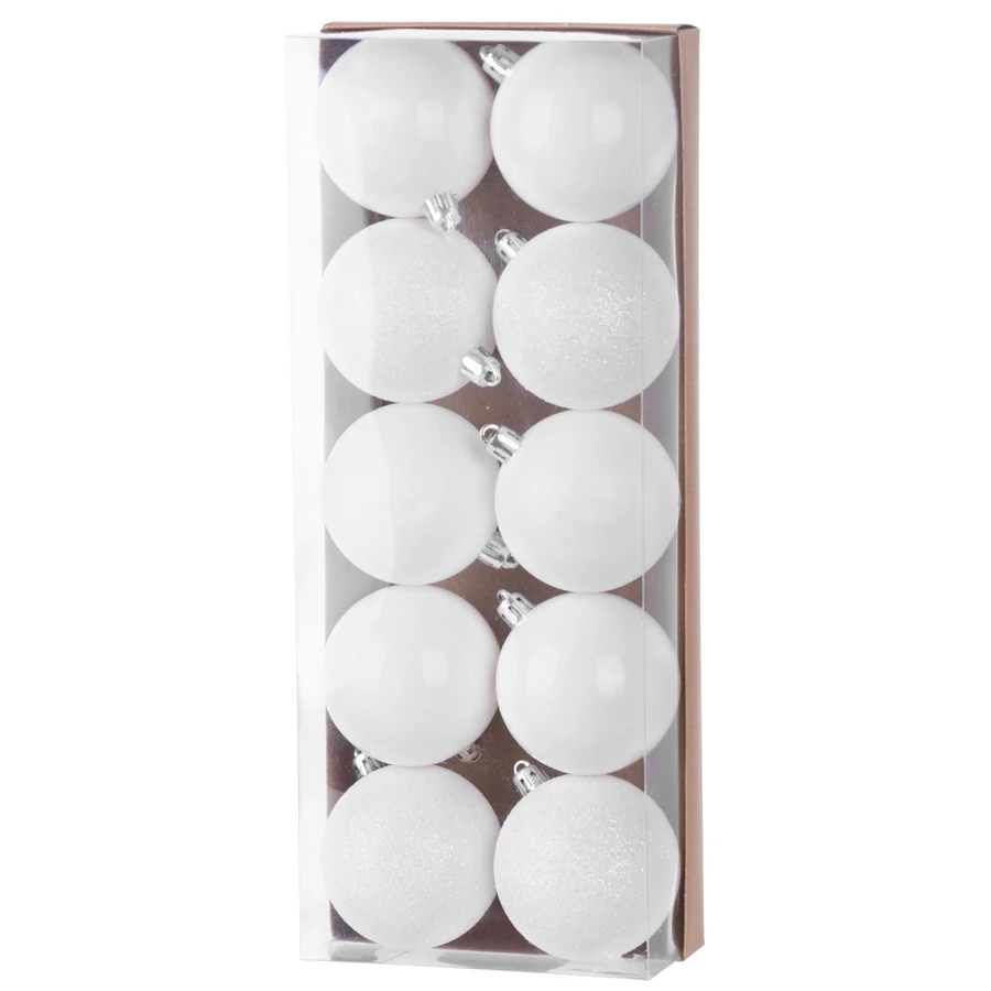 MagicHome karácsonyi gömbök, 10 db, fehér, karácsonyfára, 6 cm
