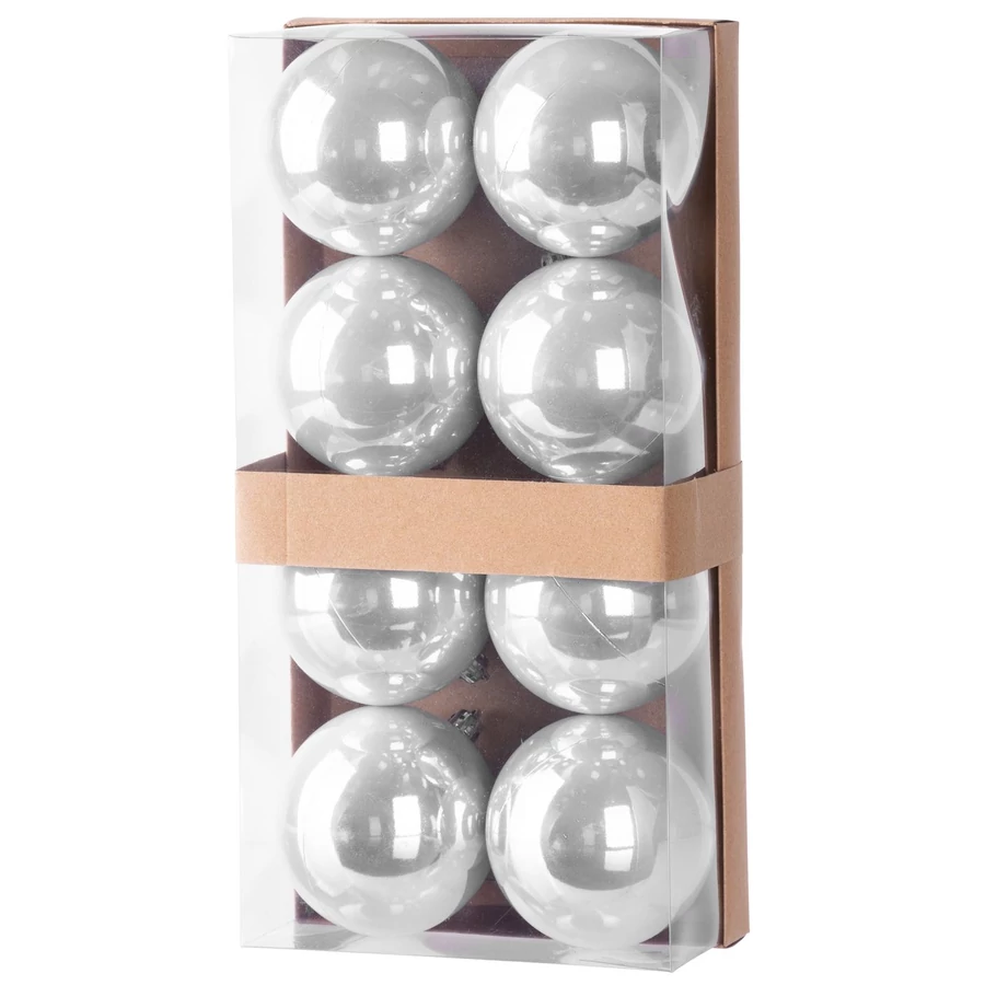 MagicHome karácsonyi gömbök, 8 db, ezüst, karácsonyfára, 7 cm