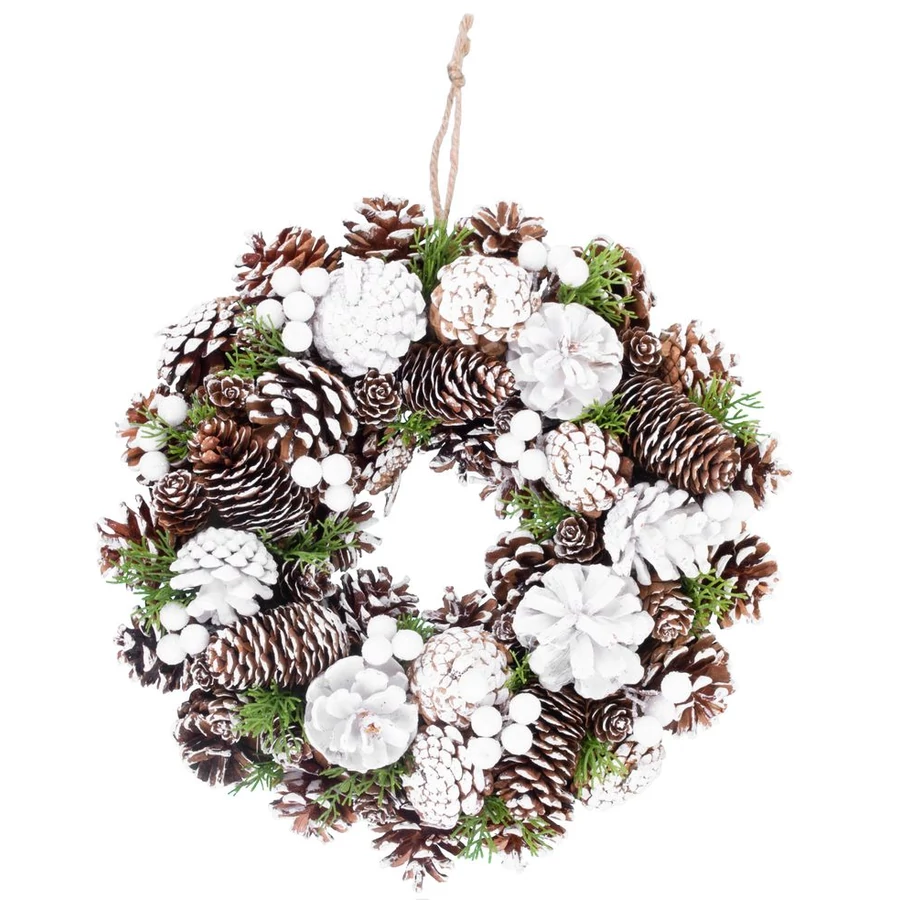 MagicHome karácsonyi koszorú, tobozokkal, havas, felfüggeszthető 32 x 8 x 32 cm