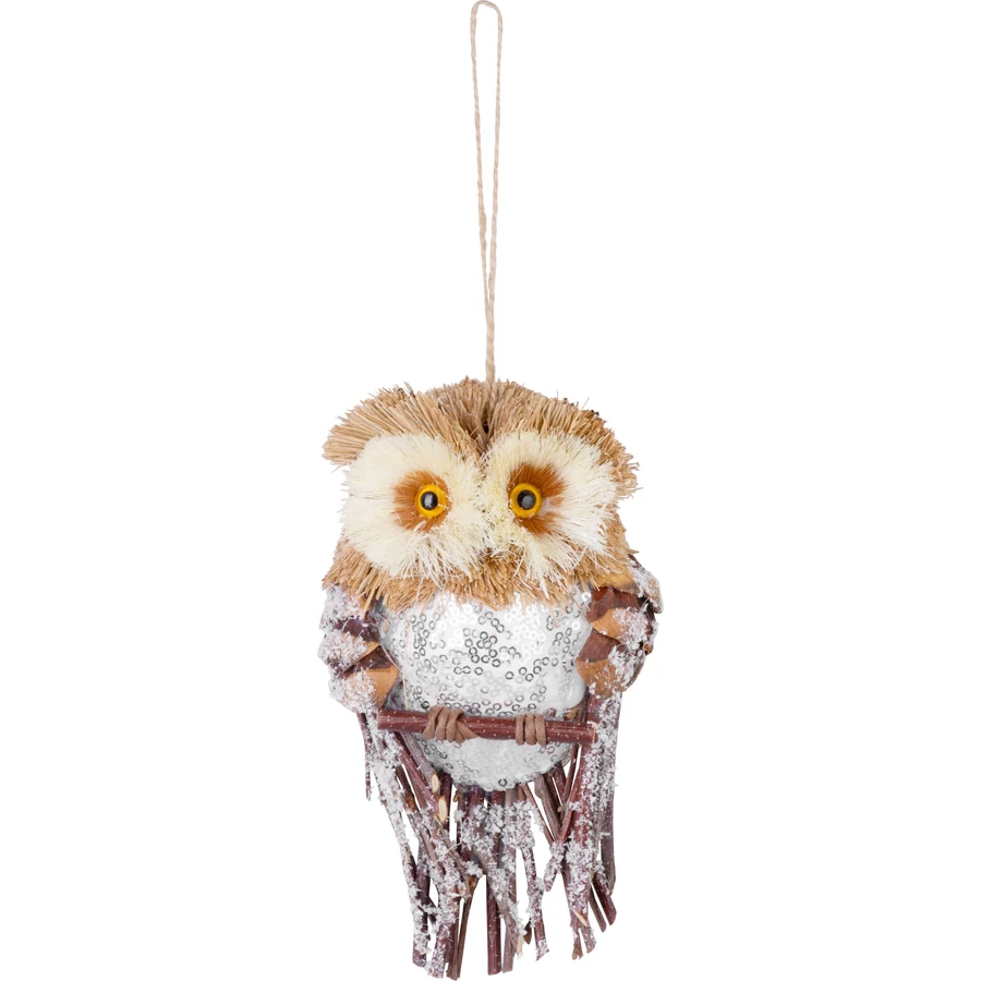 Bagoly MagicHome Karácsony, barna, havas, 19 x 11 x 5 cm