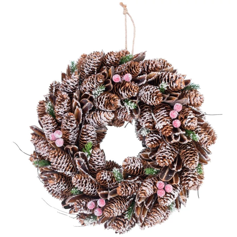 MagicHome karácsonyi koszorú, havas, tobozok, 37 x 9 x 37 cm