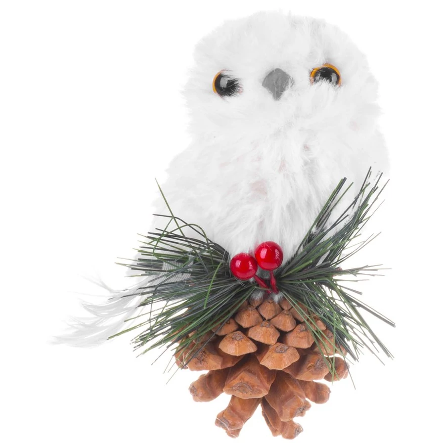 Bagoly MagicHome Karácsony, fehér, 12 cm