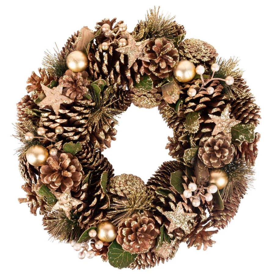 MagicHome karácsonyi koszorú, natúr, bronz, 34 cm