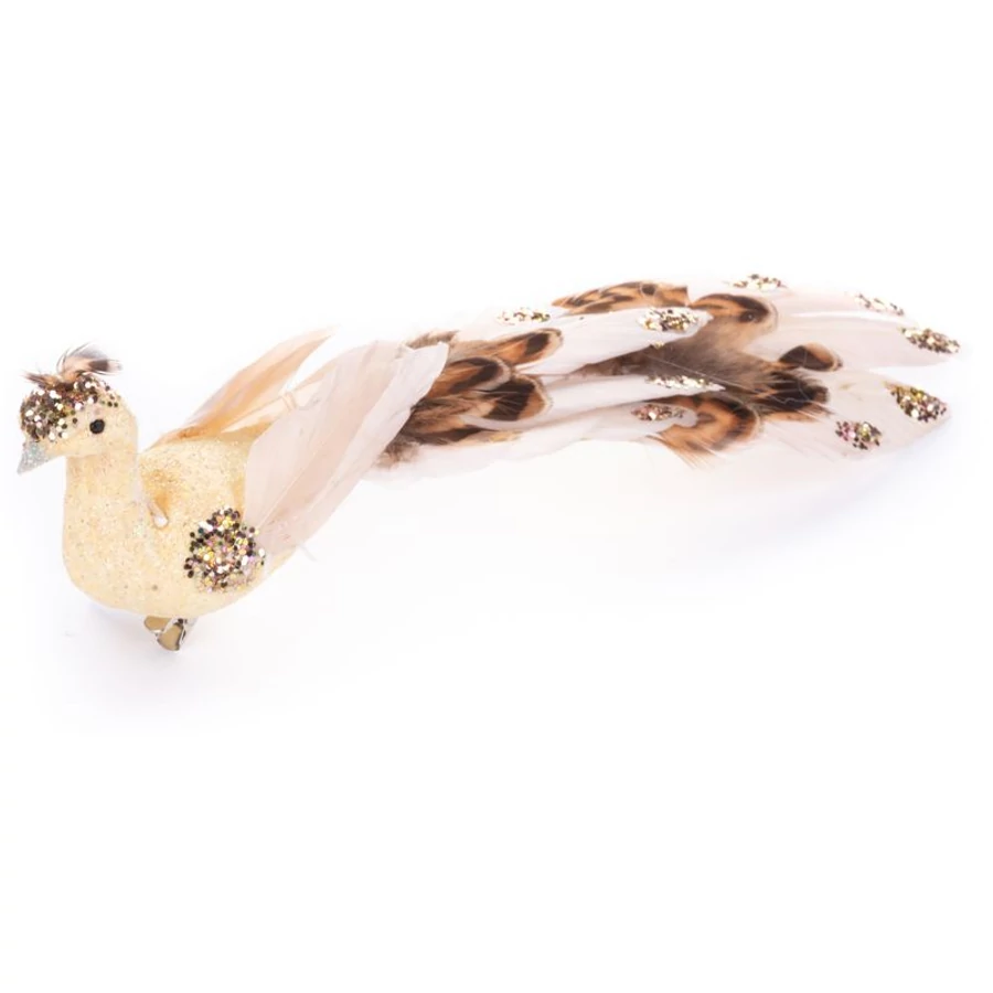 Madár MagicHome karácsony, sárga páva csipesszel, 23 cm