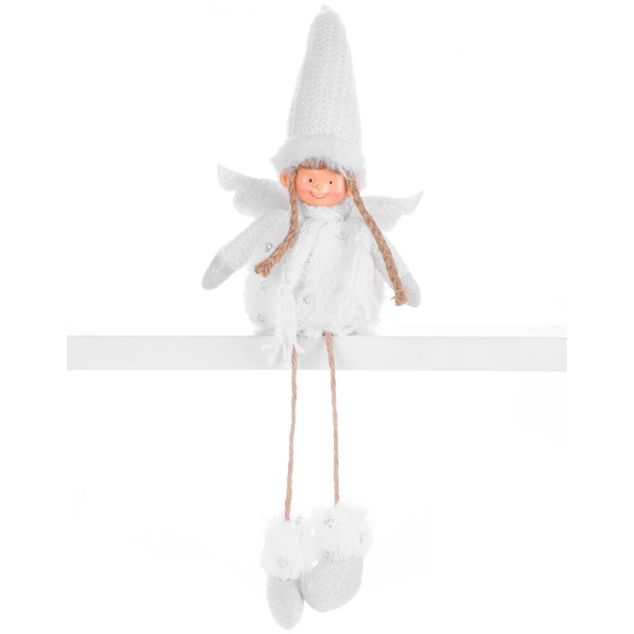 MagicHome karácsonyi szobor, Angyalka szárnnyal, szövet, fehér, 17,5 x 10 x 52 cm